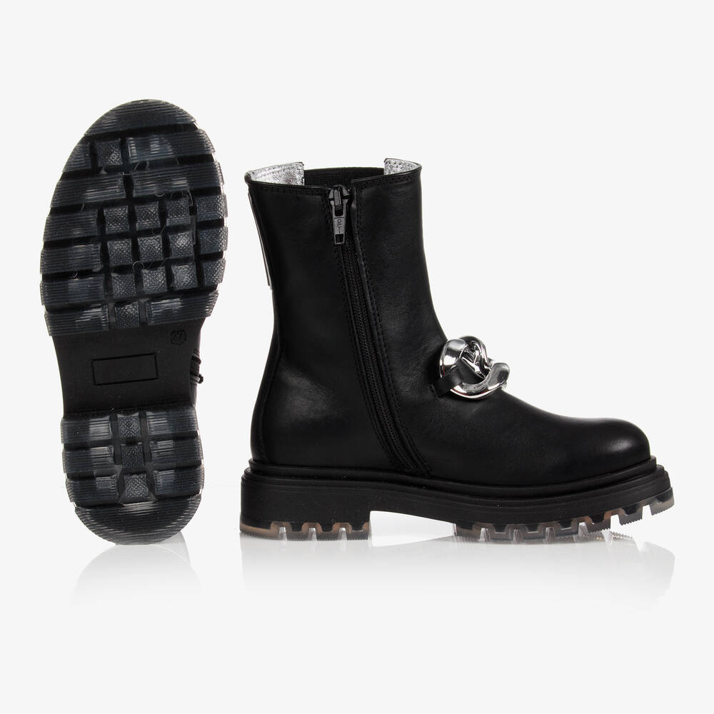 موناليزا-بوت جلد لون أسود للبنات | Childrensalon Outlet