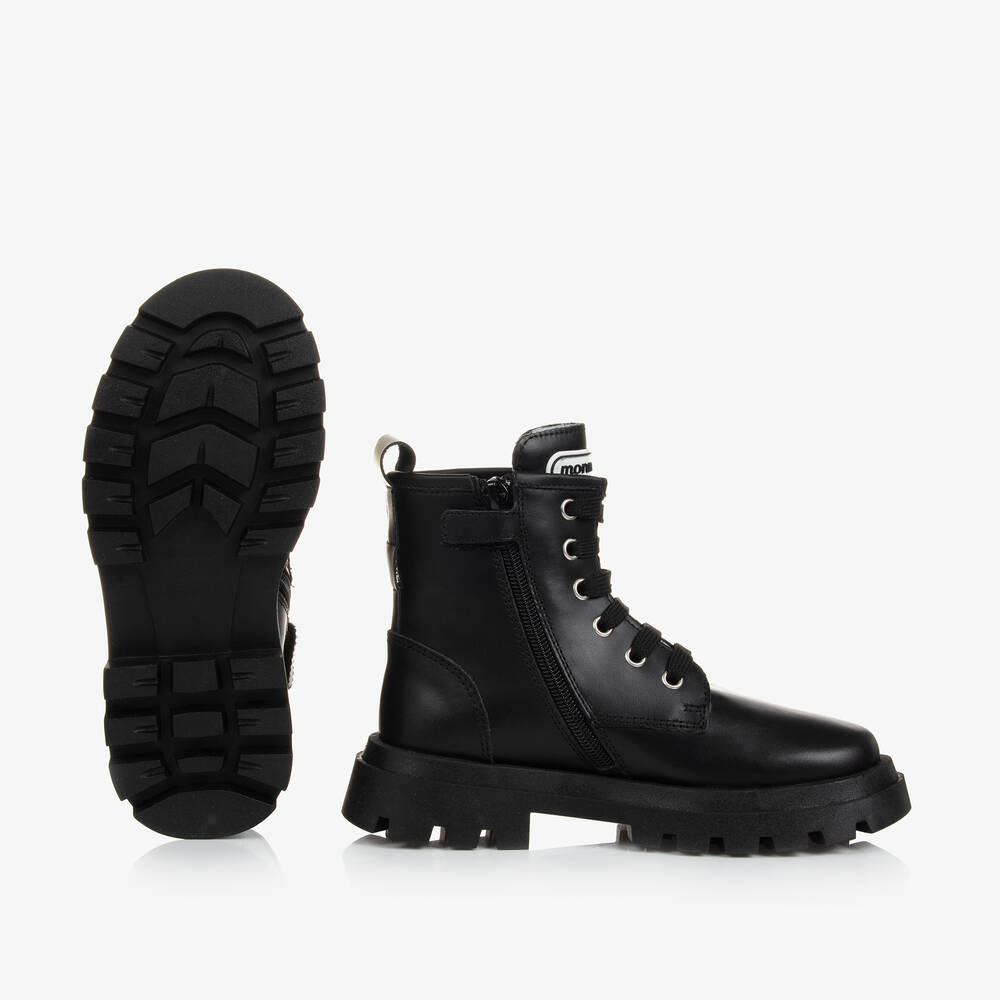 Monnalisa-Черные кожаные ботинки с карманами | Childrensalon Outlet