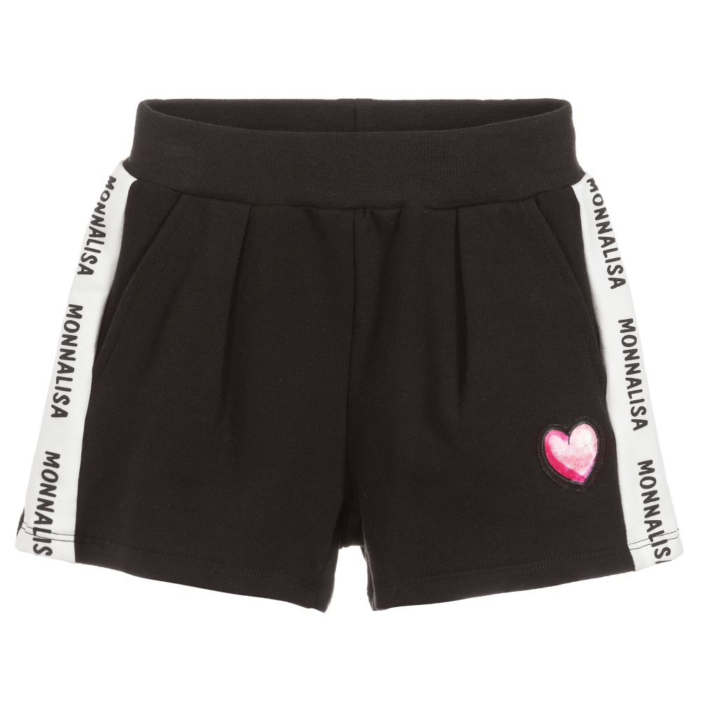 Monnalisa - Girls Black Logo Cotton Shorts | Childrensalon
