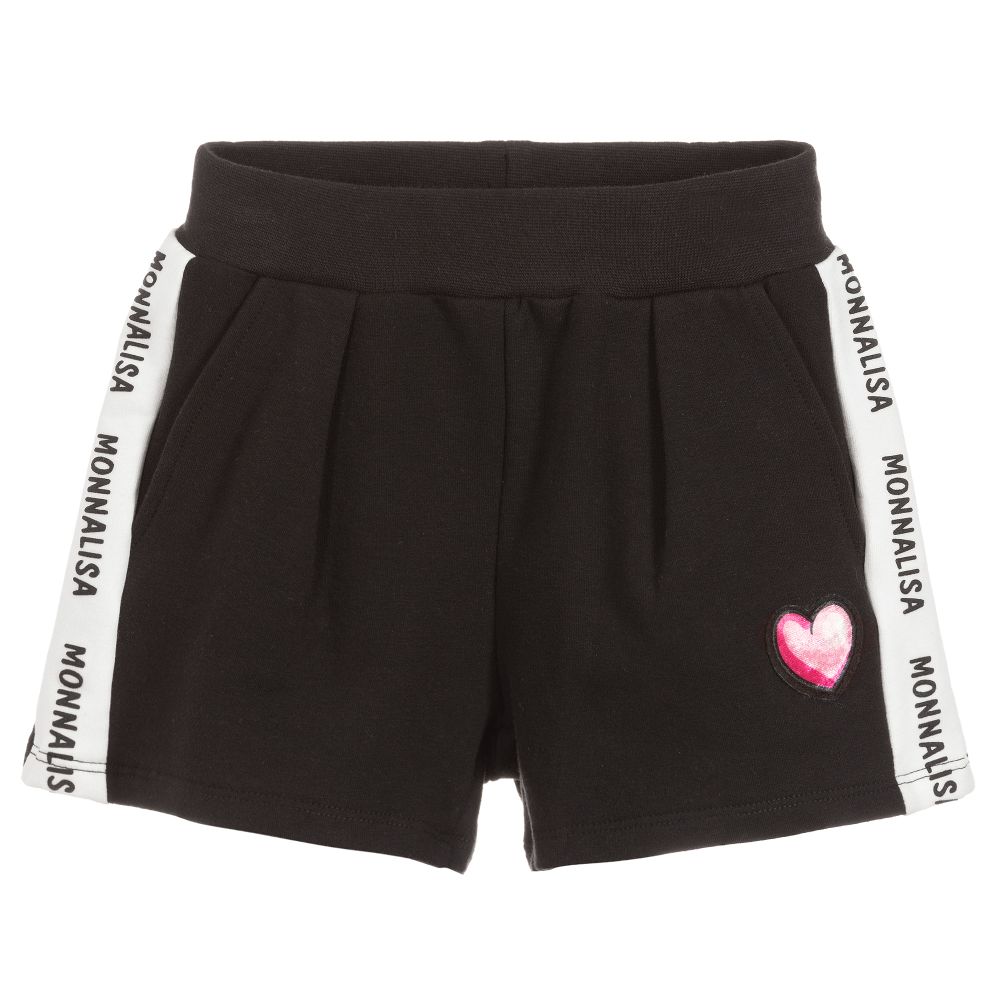 Monnalisa-Girls Black Logo Cotton Shorts | Childrensalon Outlet