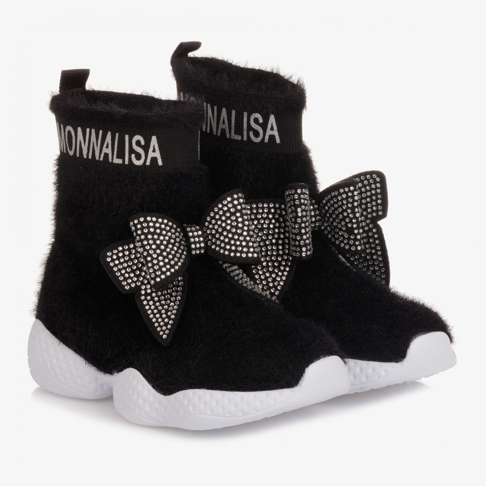 Monnalisa - Girls Black Logo Sock Trainers | Childrensalon