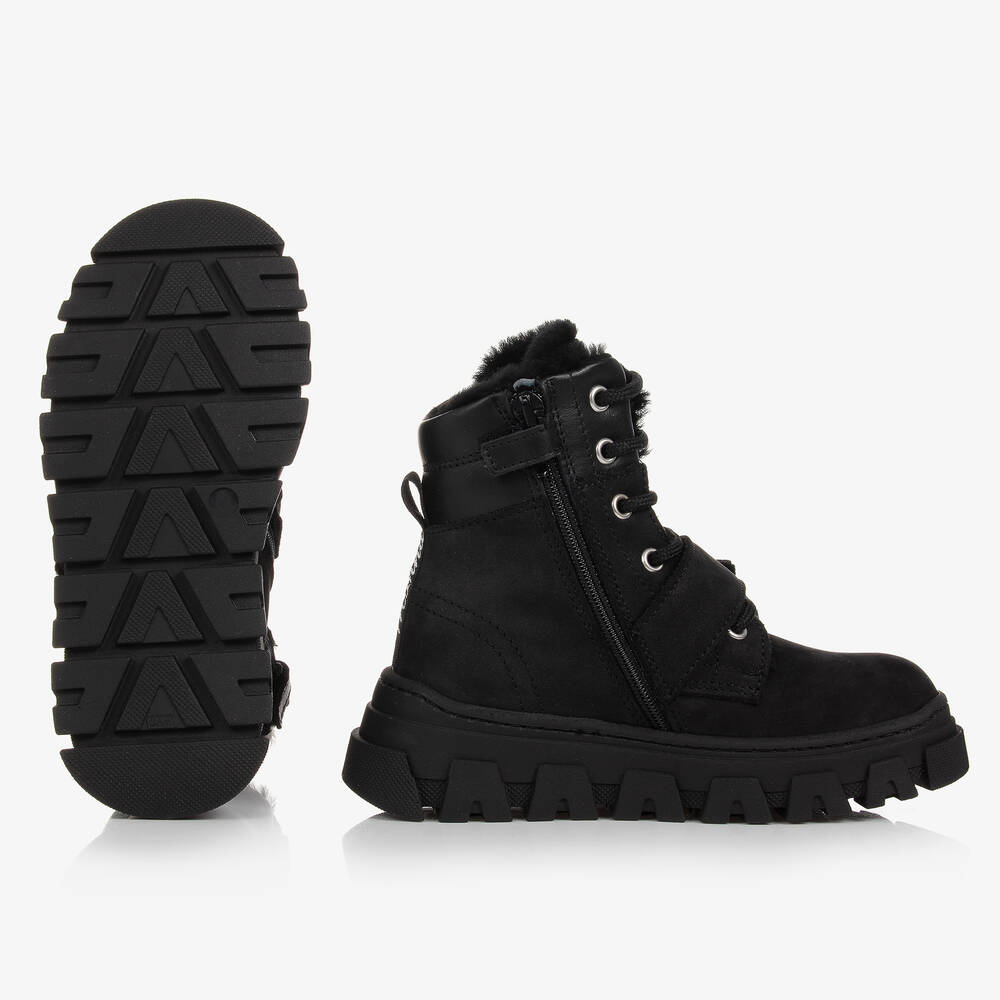 Monnalisa-Черные ботинки из нубука с бантиками | Childrensalon Outlet