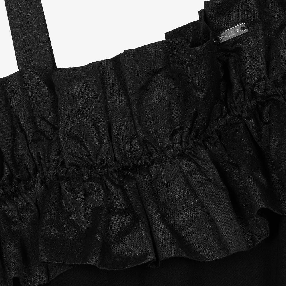 Monnalisa-فستان كريب مزين بكشكش لون أسود | Childrensalon Outlet