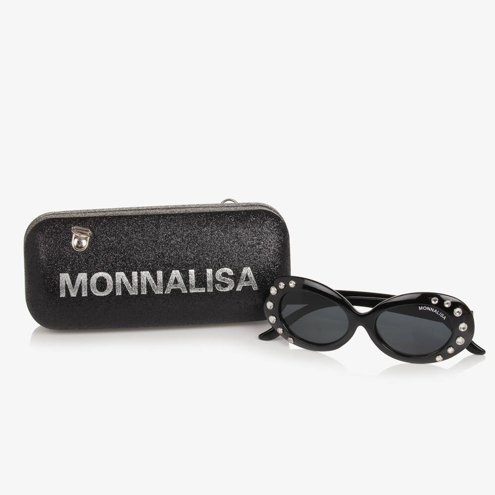 Monnalisa-Girls Black Oval Diamanté Sungalsses | Childrensalon Outlet
