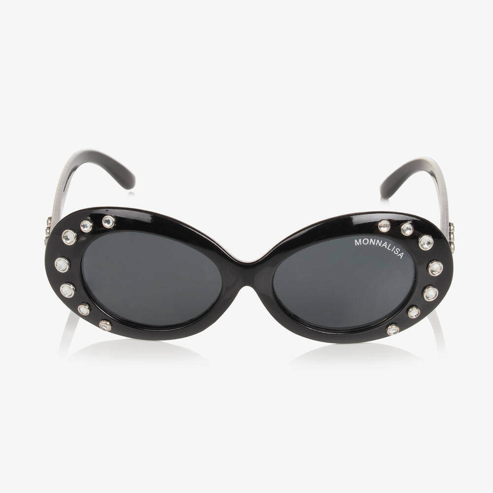 Monnalisa-Girls Black Oval Diamanté Sungalsses | Childrensalon Outlet