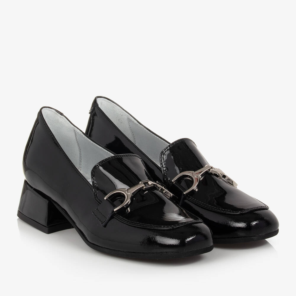 Monnalisa - Girls Black Patent Leather Loafers | Childrensalon