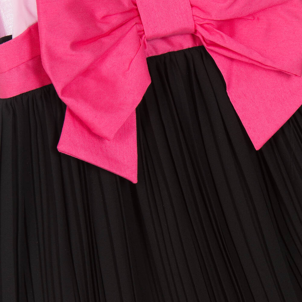 Monnalisa Шик-Черно-розовое плиссированное платье из шифона | Childrensalon Outlet