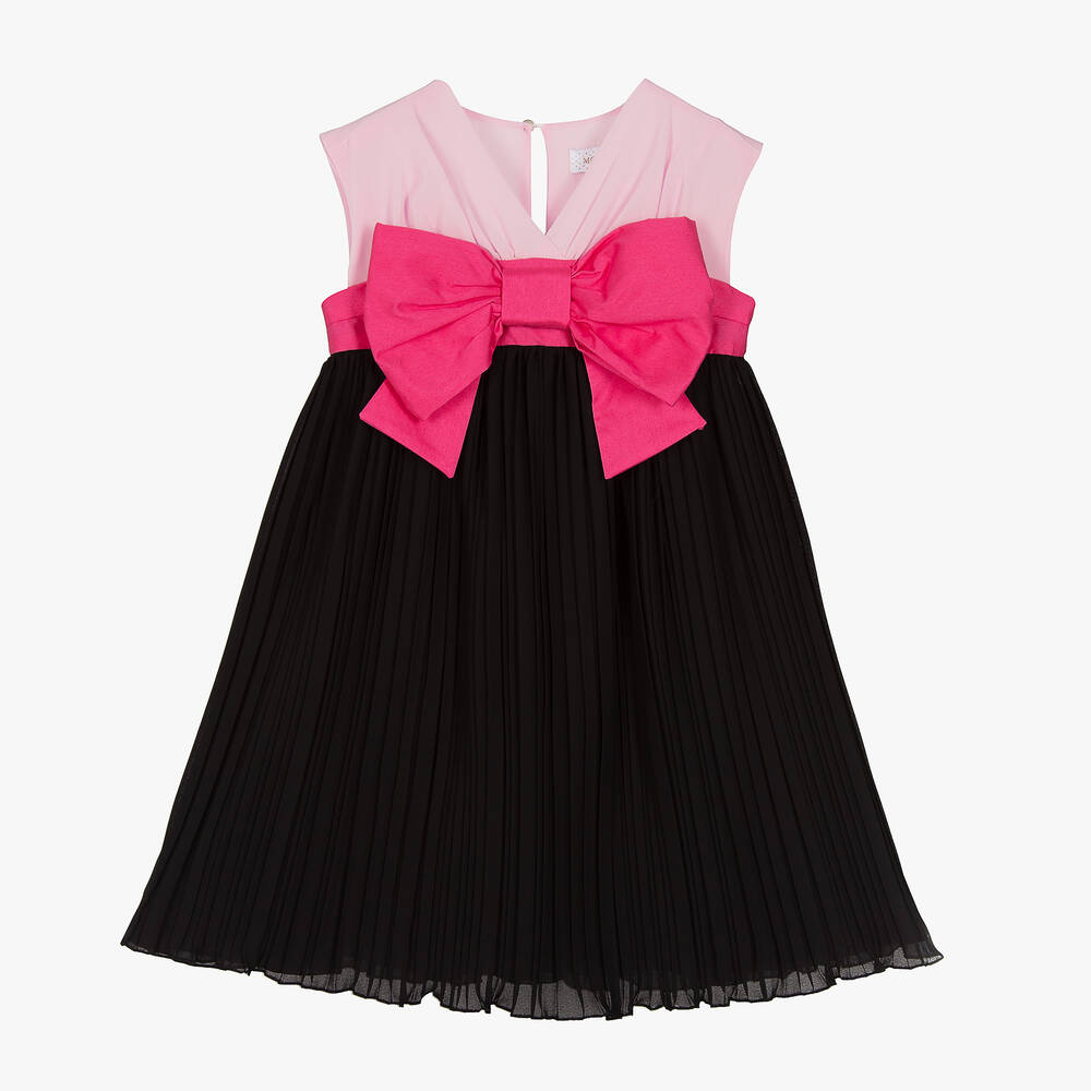 Monnalisa Chic - Girls Black & Pink Chiffon Plissé Dress | Childrensalon