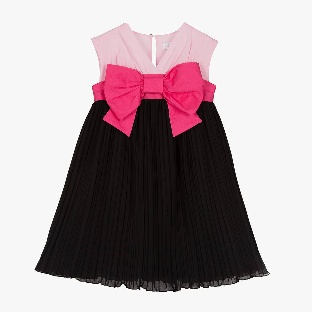 Monnalisa Chic - Robe mousseline noire rose plissée | Childrensalon