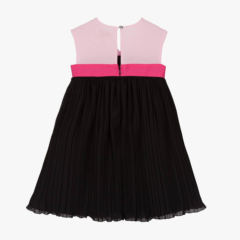 Monnalisa Шик-Черно-розовое плиссированное платье из шифона | Childrensalon Outlet