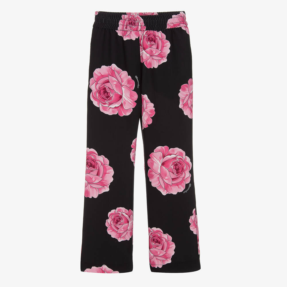 Monnalisa Chic - Pantalon noir et rose à roses fille | Childrensalon