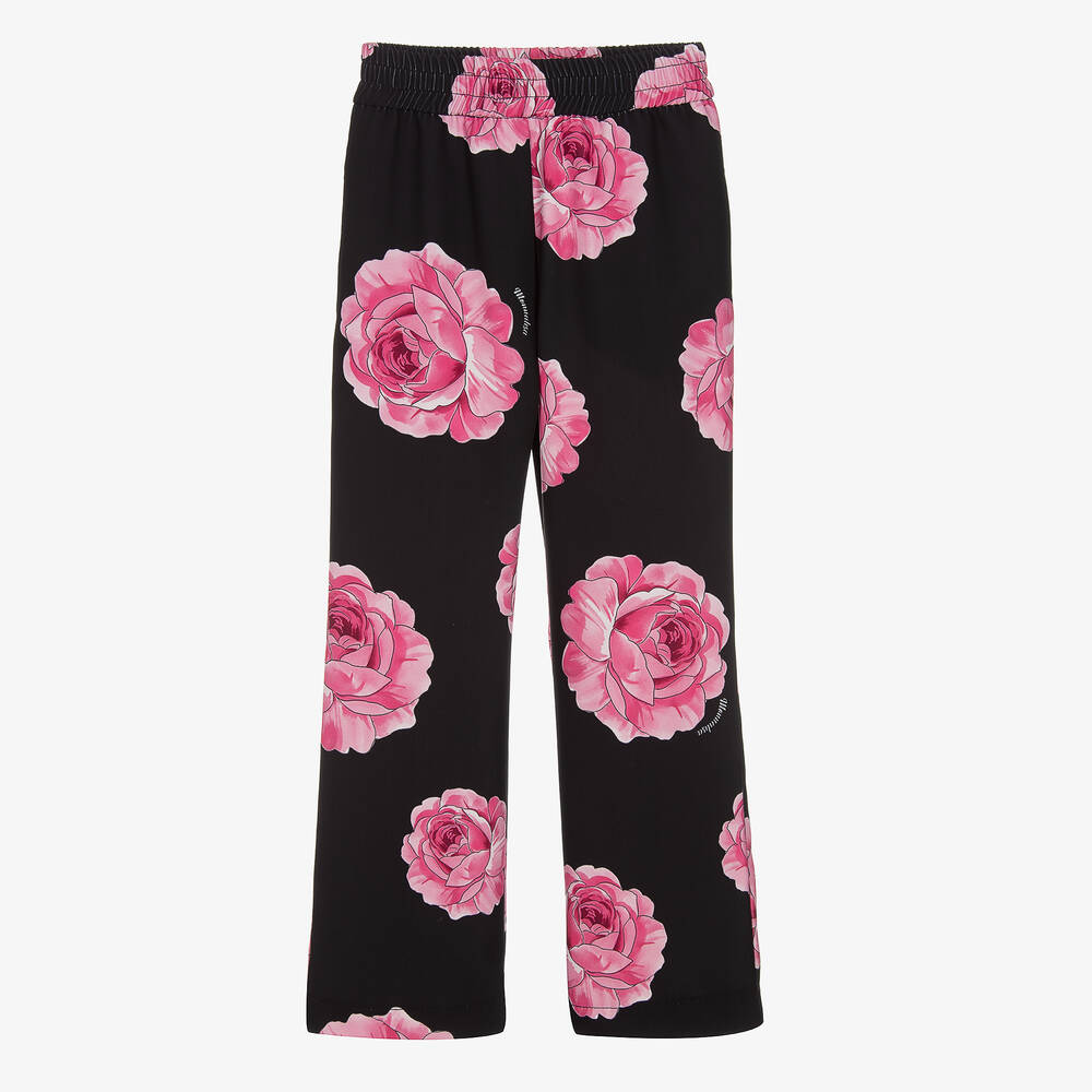 Monnalisa Chic - Hose mit Rosen-Print schwarz & rosa | Childrensalon