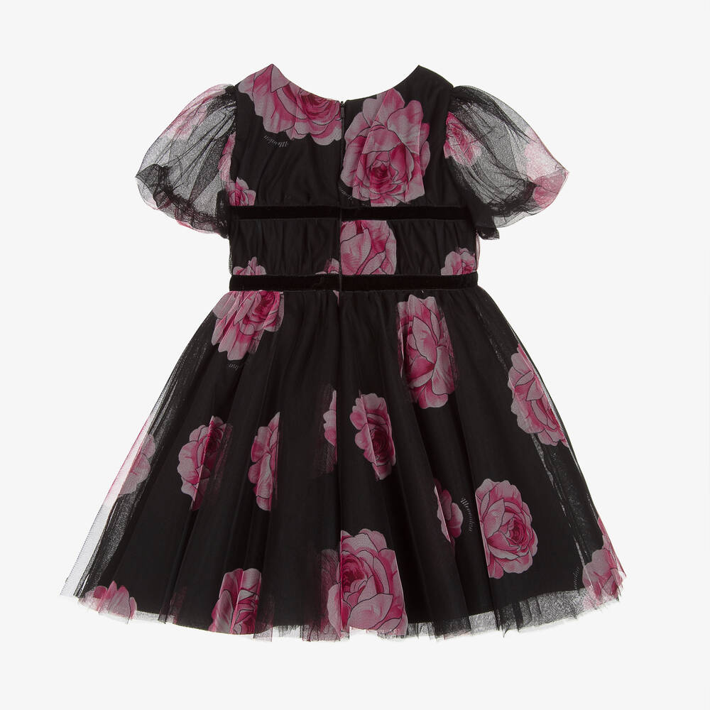 Monnalisa Шик-Черное платье из тюля с розовыми розами | Childrensalon Outlet