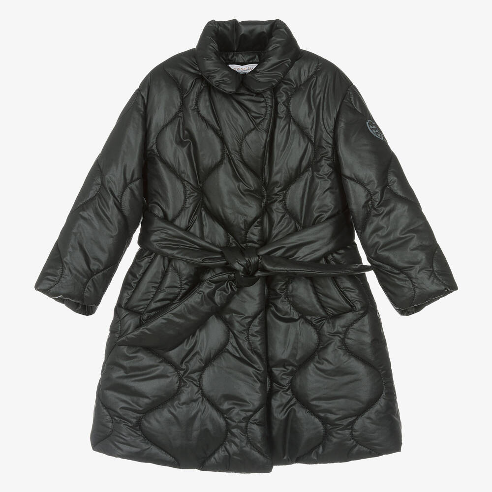 Monnalisa - Girls Black Quilted Padded Coat | Childrensalon