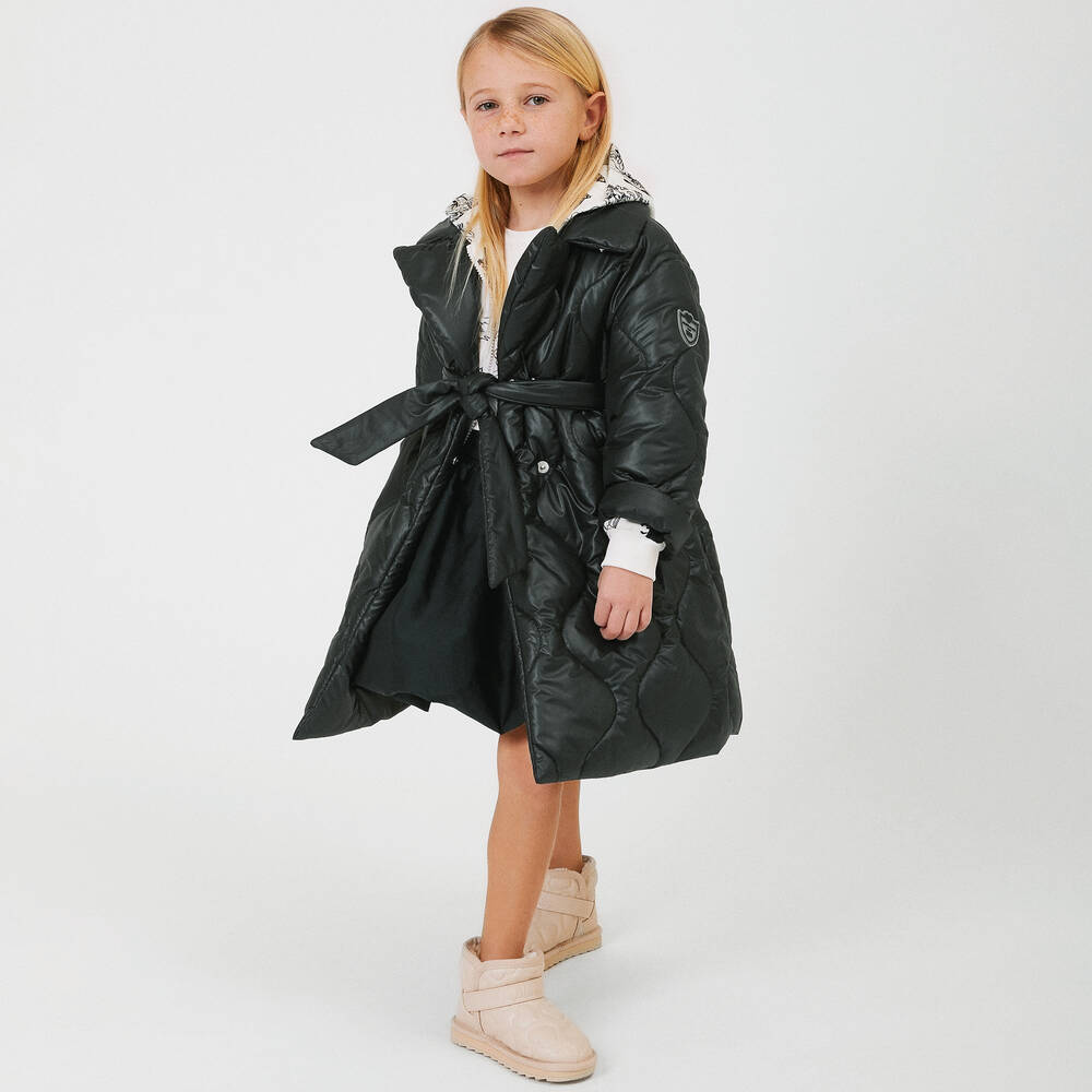 Monnalisa Girls Black Quilted Padded Coat Childrensalon Outlet