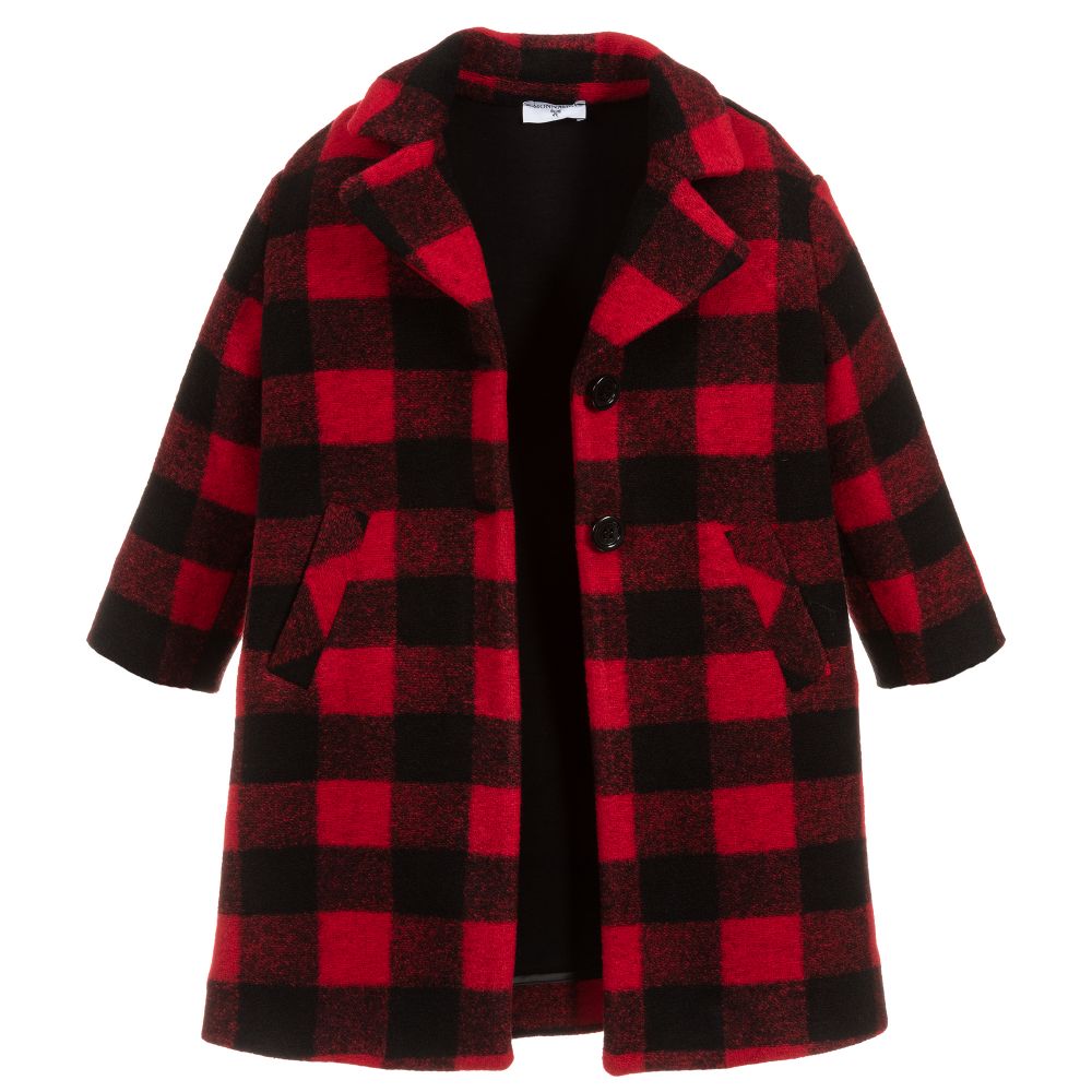 Monnalisa - Girls Black & Red Check Coat | Childrensalon Outlet