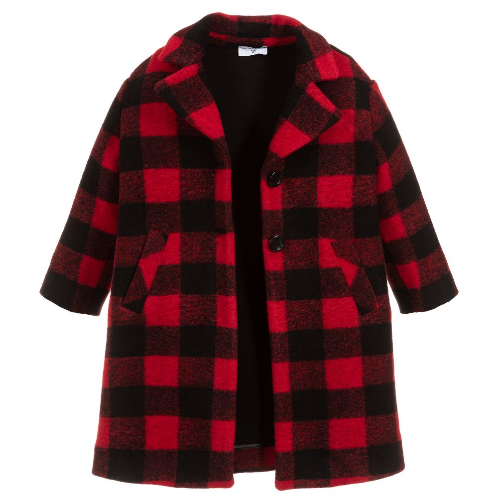 Monnalisa Girls Black Red Check Coat Childrensalon Outlet