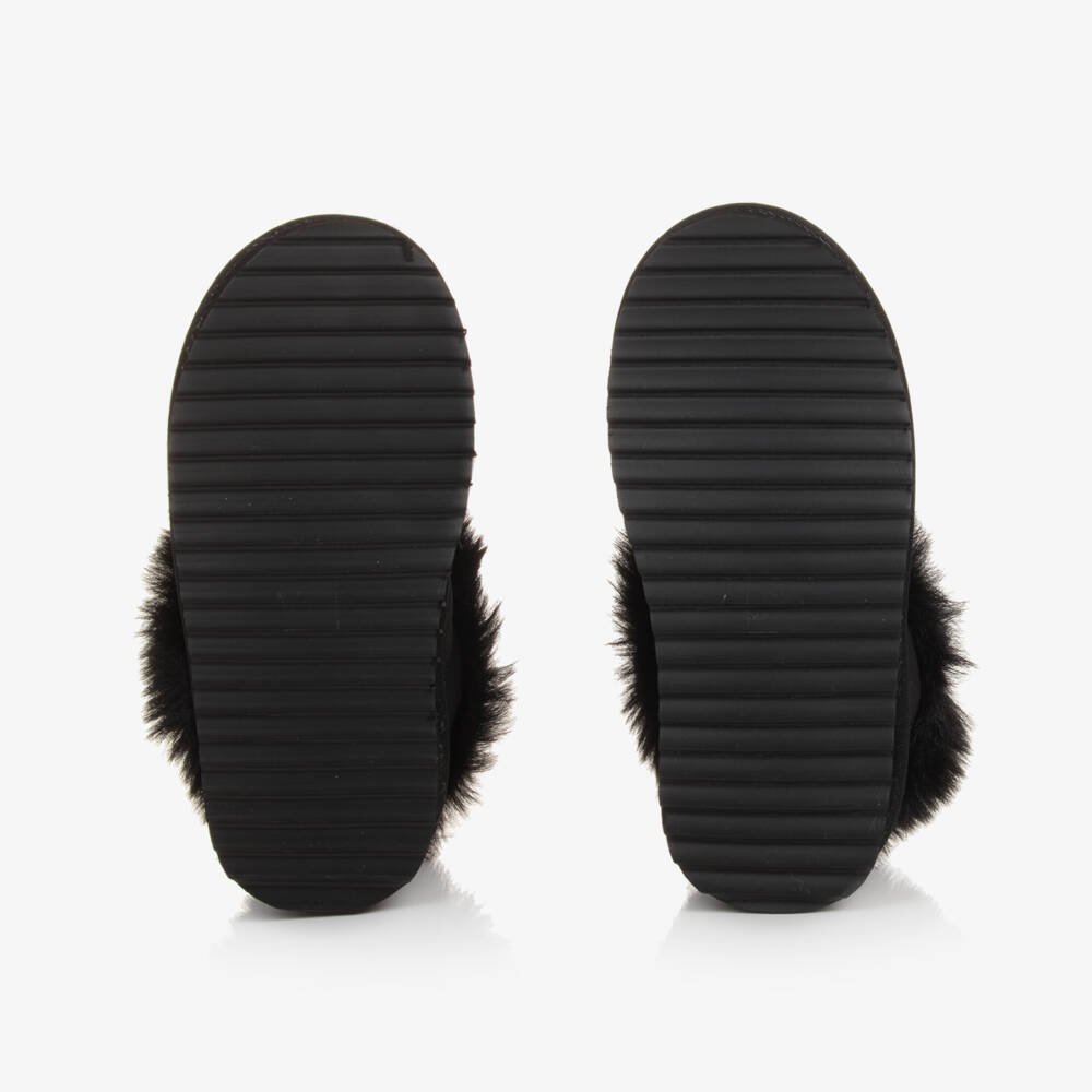 Monnalisa-Girls Black Ripstop Faux Fur Booties | Childrensalon Outlet