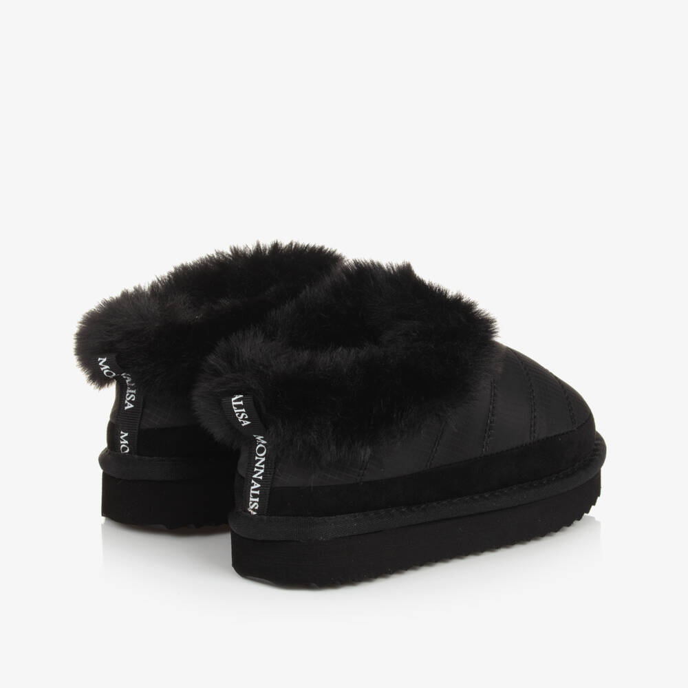 Monnalisa-Girls Black Ripstop Faux Fur Booties | Childrensalon Outlet