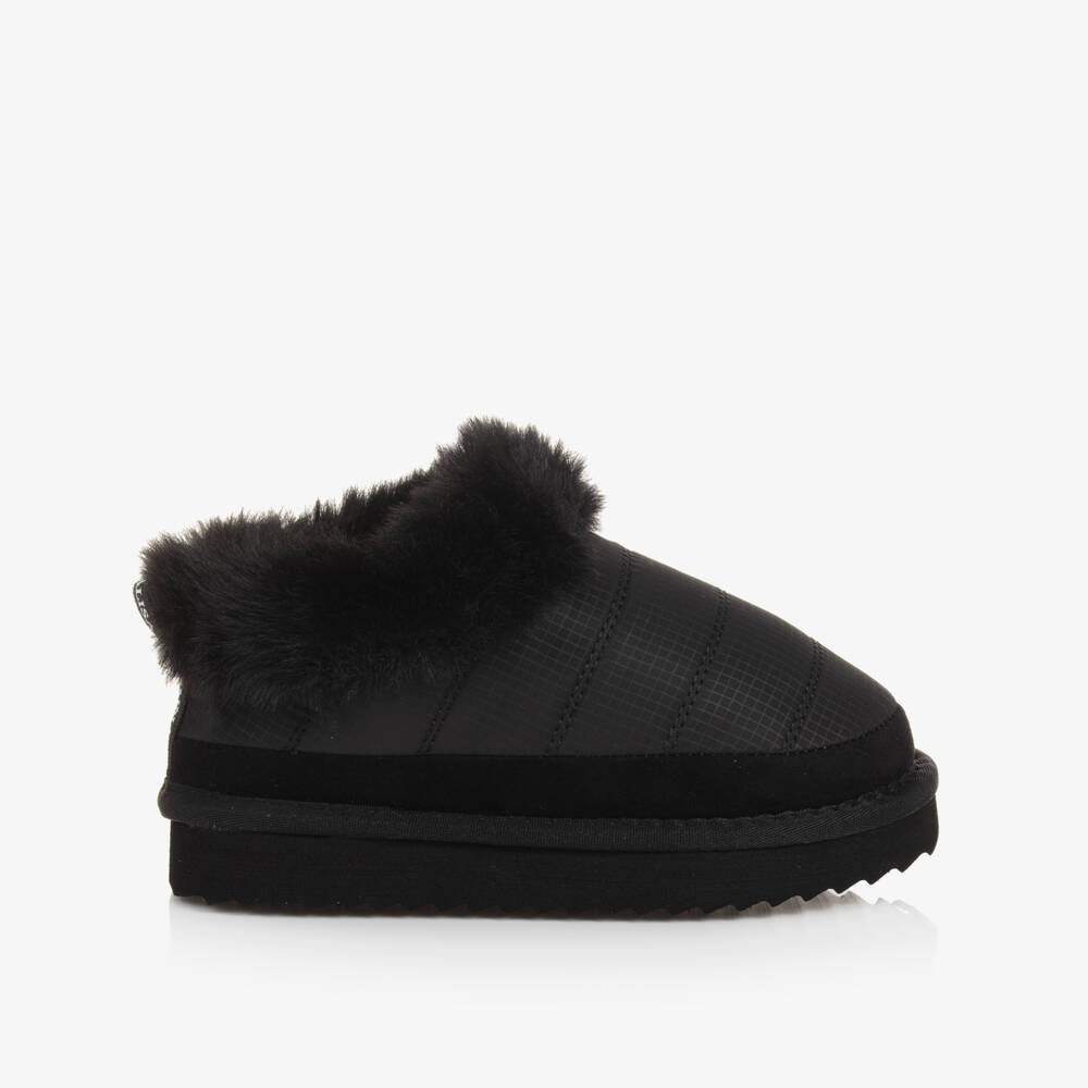Monnalisa-Girls Black Ripstop Faux Fur Booties | Childrensalon Outlet