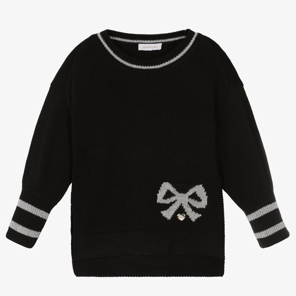 Monnalisa Chic - Girls Black & Silver Knit Sweater | Childrensalon
