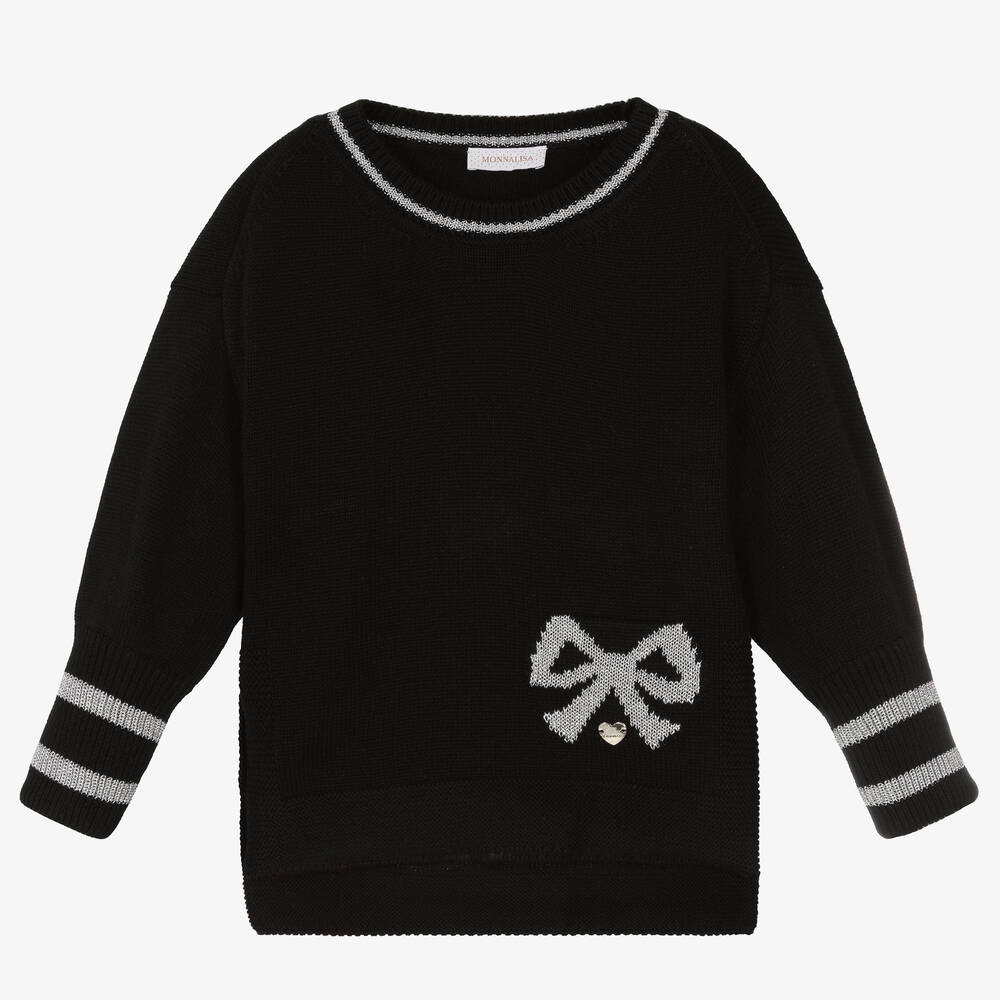 Monnalisa Chic - Strickpullover Schwarz/Silber | Childrensalon