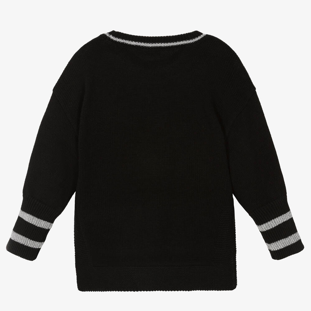 Monnalisa Chic-بلوفر مزيج أكريليك محبوك لون أسود وفضّي للبنات | Childrensalon Outlet