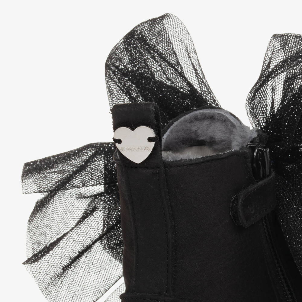 Monnalisa-Girls Black Suede Bow Ankle Boots | Childrensalon Outlet
