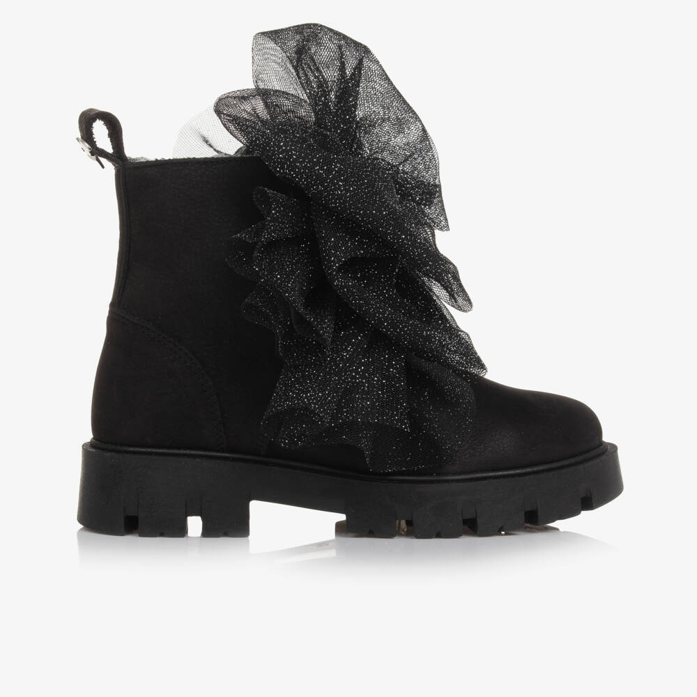 Monnalisa-Girls Black Suede Bow Ankle Boots | Childrensalon Outlet