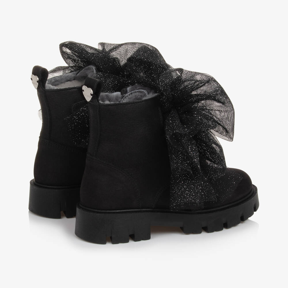 Monnalisa-Girls Black Suede Bow Ankle Boots | Childrensalon Outlet