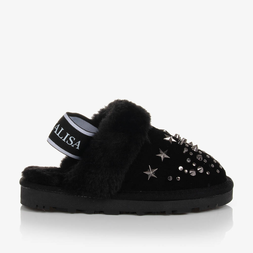 Monnalisa-Girls Black Suede Slider Slippers | Childrensalon Outlet