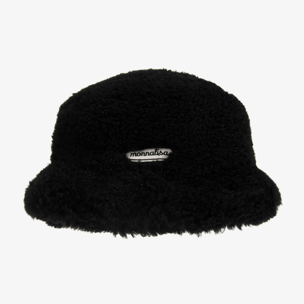 Monnalisa - Girls Black Teddy Fleece Hat | Childrensalon