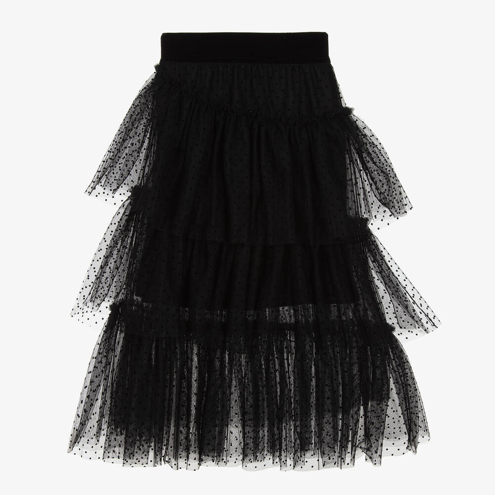 Monnalisa Шик-Черная юбка из тюля в горошек | Childrensalon Outlet