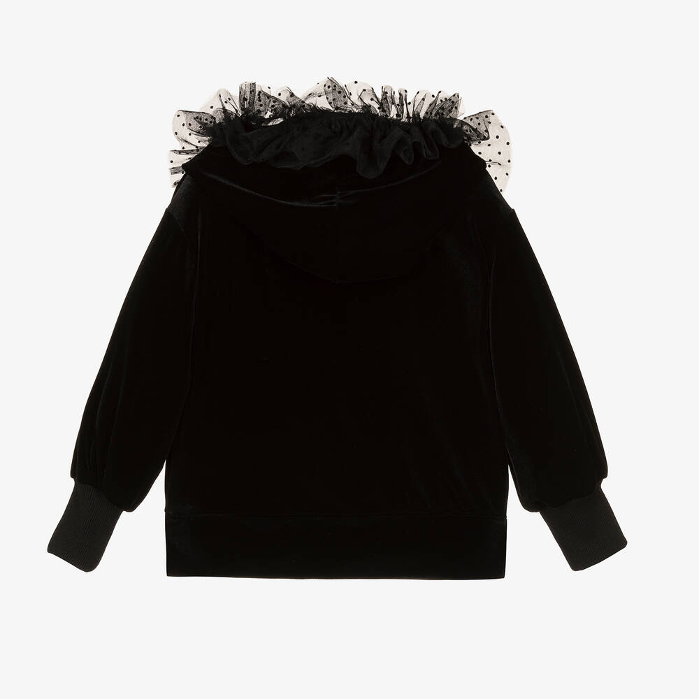 Monnalisa Chic-Girls Black Velour & Tulle Hoodie | Childrensalon Outlet