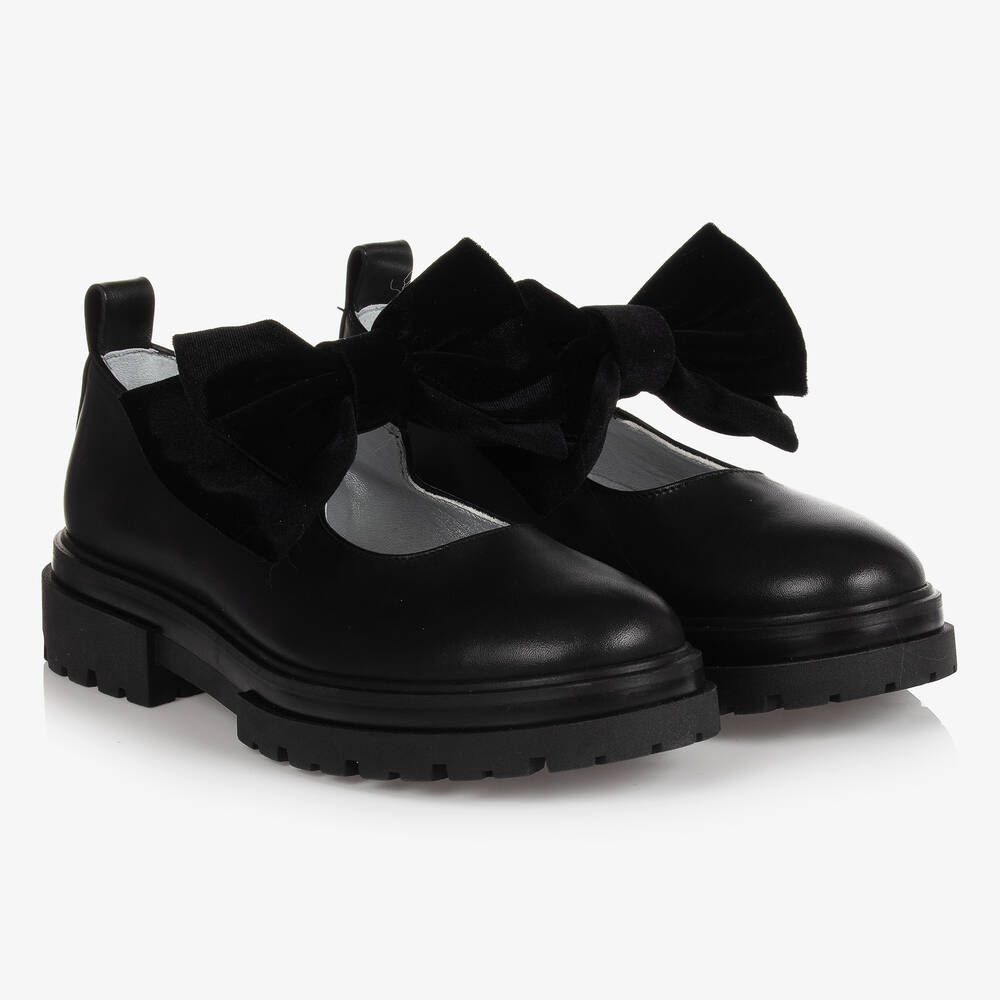Monnalisa - Schwarze Schuhe mit Samtschleife (M) | Childrensalon