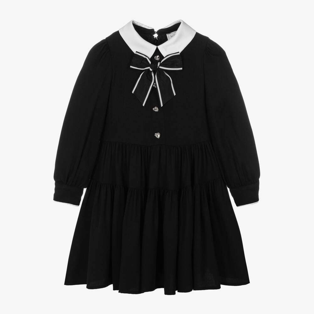 Monnalisa-Girls Black Viscose Buttoned Dress | Childrensalon Outlet