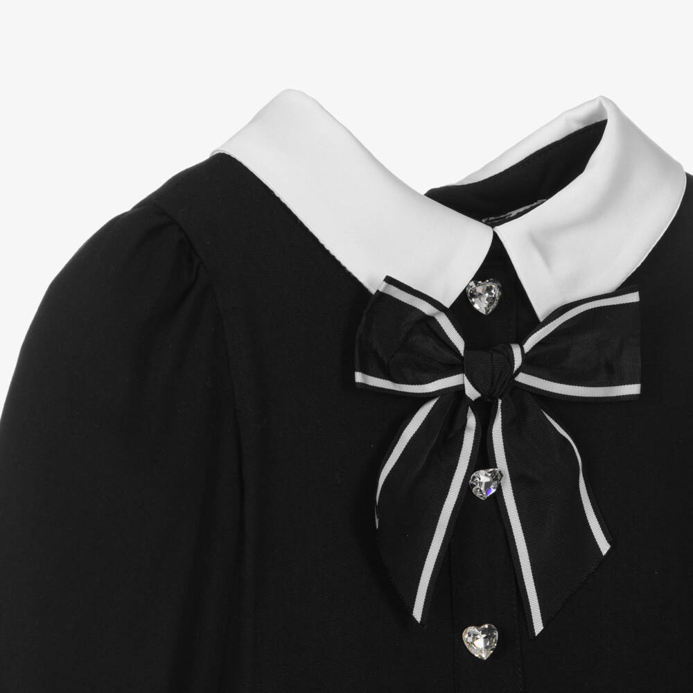 Monnalisa-Girls Black Viscose Buttoned Dress | Childrensalon Outlet