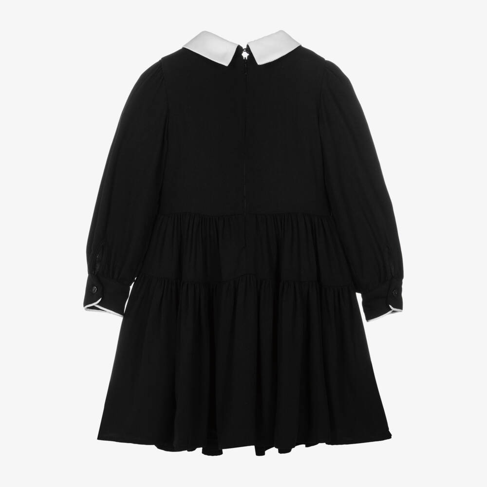 Monnalisa-Girls Black Viscose Buttoned Dress | Childrensalon Outlet