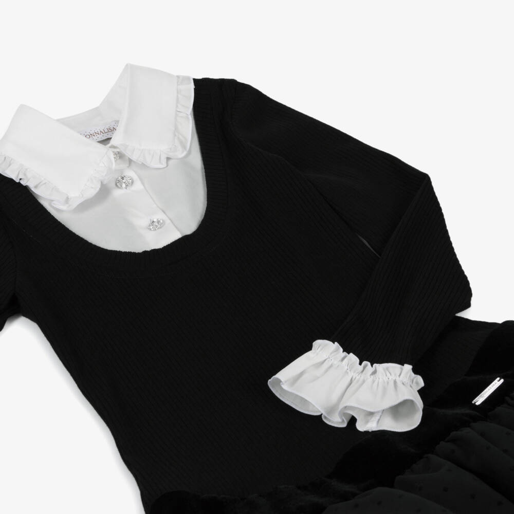 Monnalisa Chic-Girls Black & White Drop Waist Dress | Childrensalon Outlet