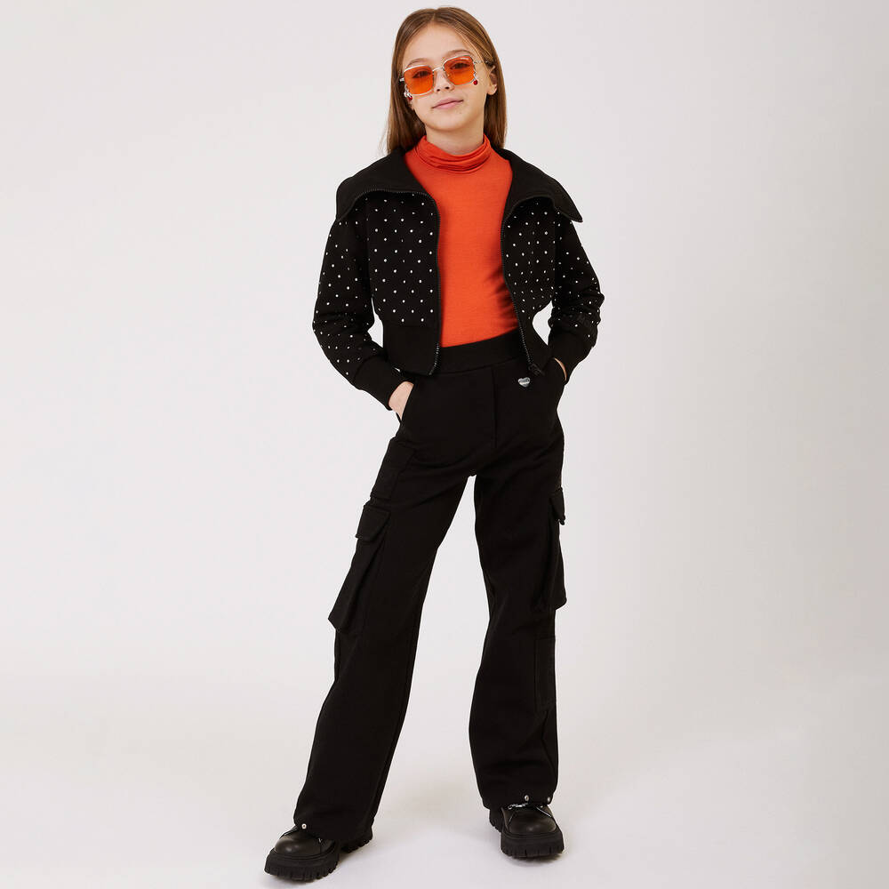 Monnalisa-بنطلون كارغو ليوسيل تويل لون أسود للبنات | Childrensalon Outlet