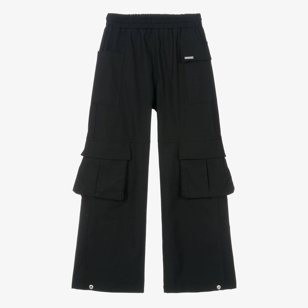 Monnalisa-Girls Black Wide Leg Cargo Trousers | Childrensalon Outlet