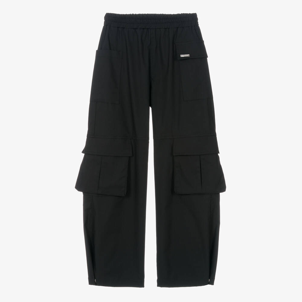 Monnalisa-بنطلون كارغو بأرجل واسعة قطن لون أسود للبنات | Childrensalon Outlet
