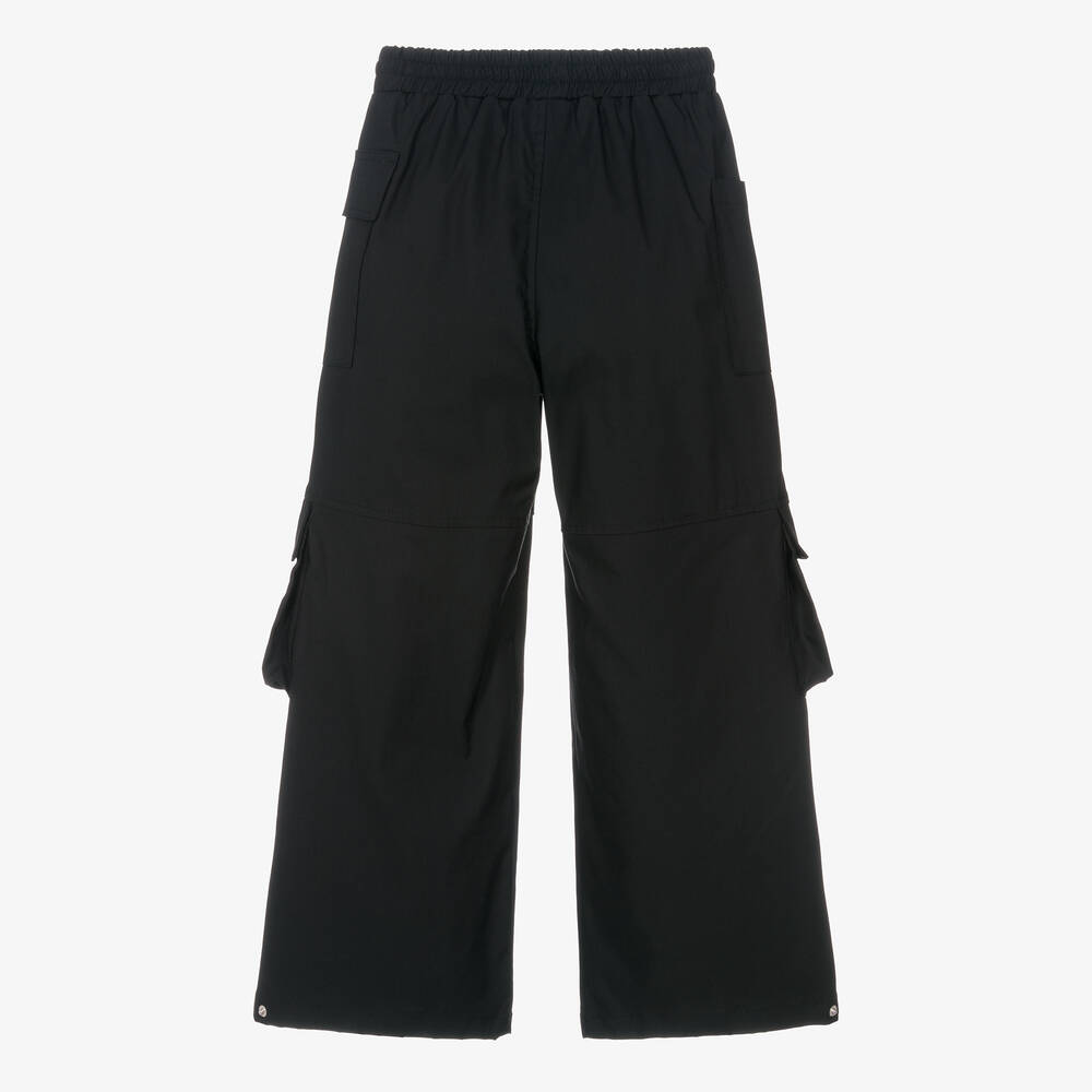 Monnalisa-بنطلون كارغو بأرجل واسعة قطن لون أسود للبنات | Childrensalon Outlet