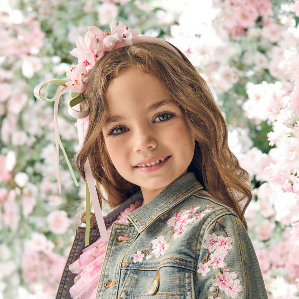 Monnalisa-Girls Blossom-Embellished Pink Headband | Childrensalon Outlet