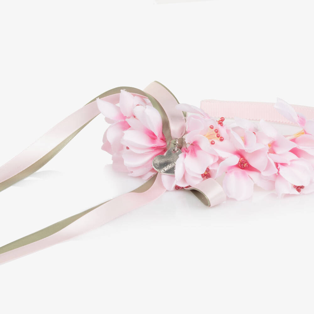 Monnalisa-Girls Blossom-Embellished Pink Headband | Childrensalon Outlet