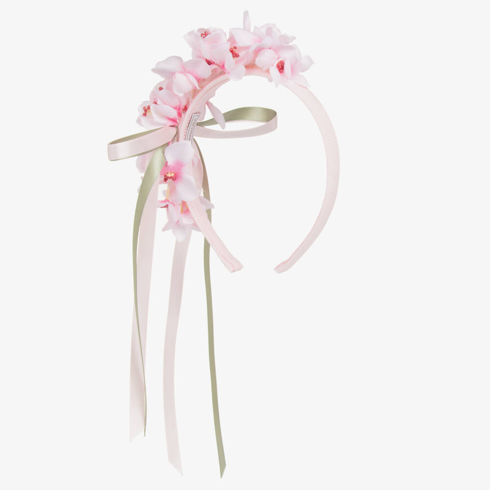 Monnalisa-Girls Blossom-Embellished Pink Headband | Childrensalon Outlet