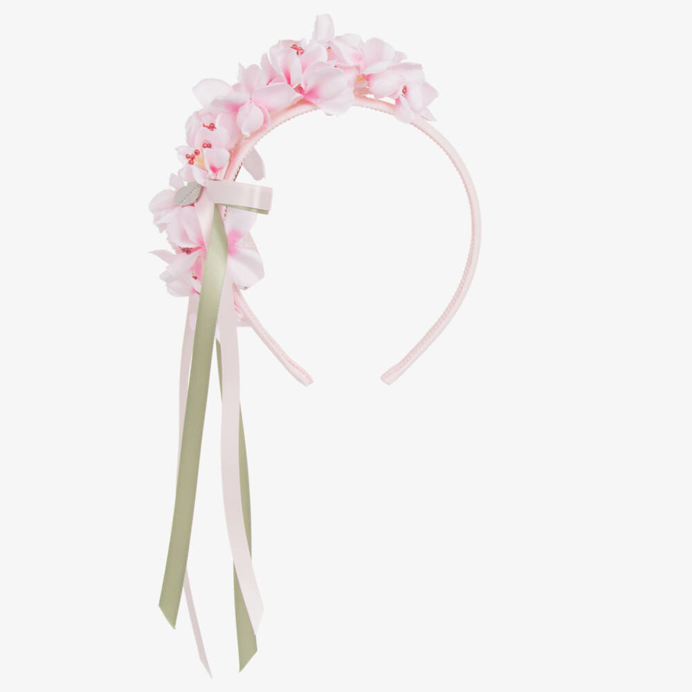 Monnalisa-Girls Blossom-Embellished Pink Headband | Childrensalon Outlet