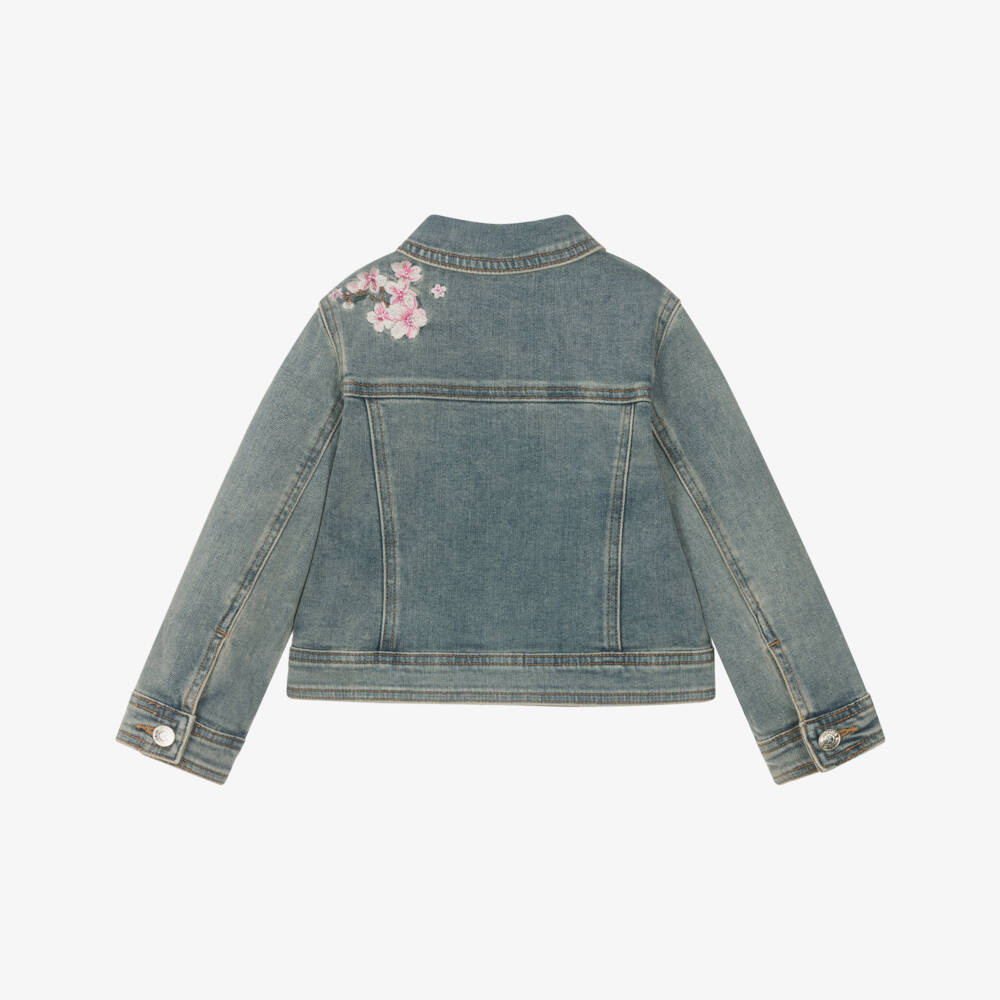 Monnalisa-Girls Blue Blossom Embroidered Denim Jacket | Childrensalon Outlet