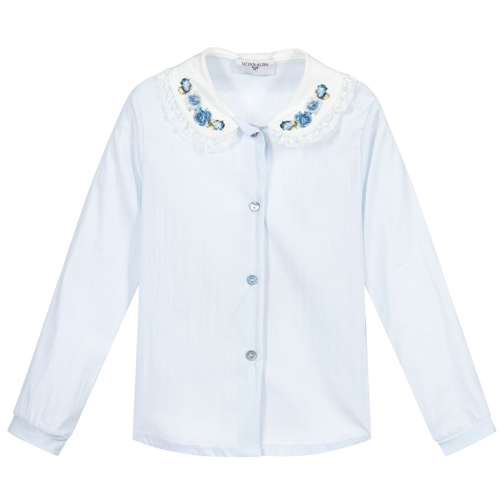 Monnalisa - Голубая блузка из хлопка для девочек | Childrensalon