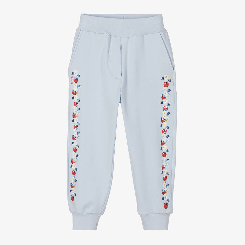 Monnalisa - Girls Blue Cotton Cherry Print Joggers | Childrensalon